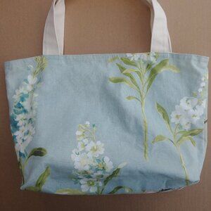 Blue fabric floral tote bag cherry blossoms